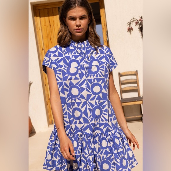 Oliphant Blue and White Sunburst Midi Dress - Picture 2 of 8